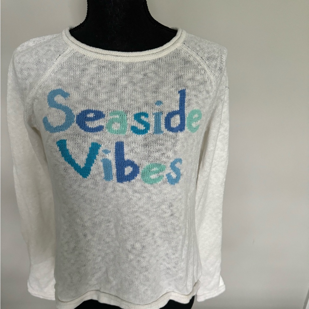 Lilly Pulitzer White Sweater with Blue and Green Text